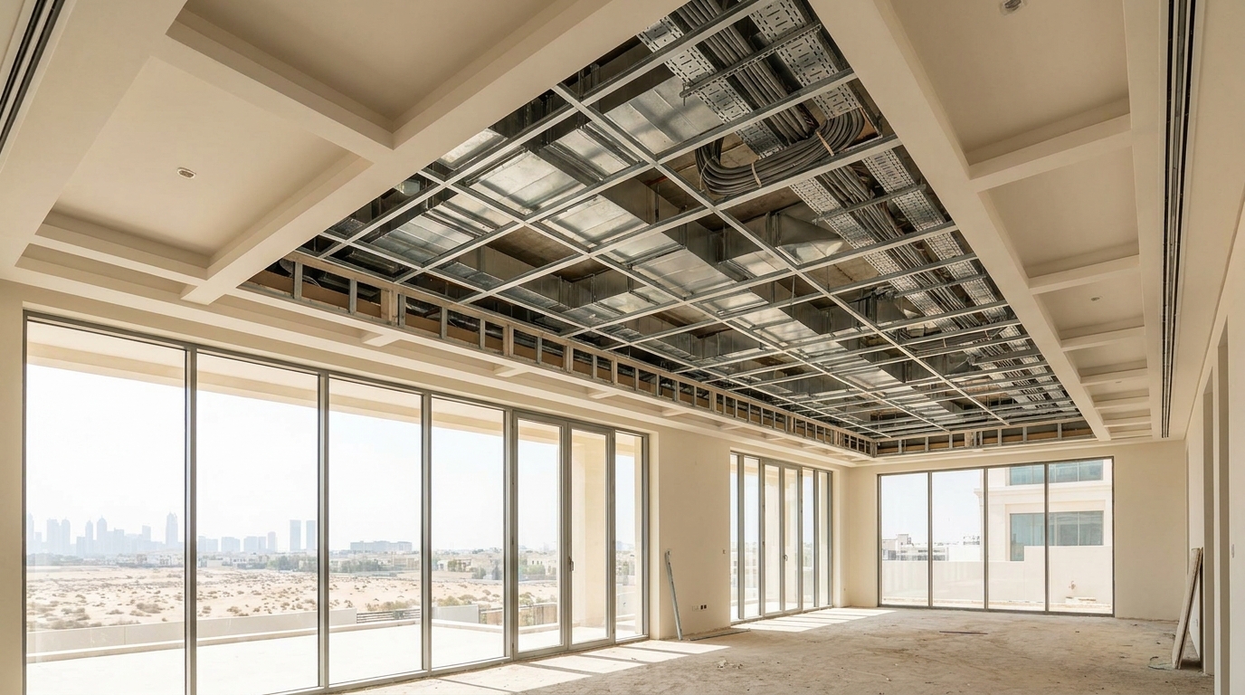 Dubai investment villa renovation coordination with MEP services, ceiling works, and finish sequencing