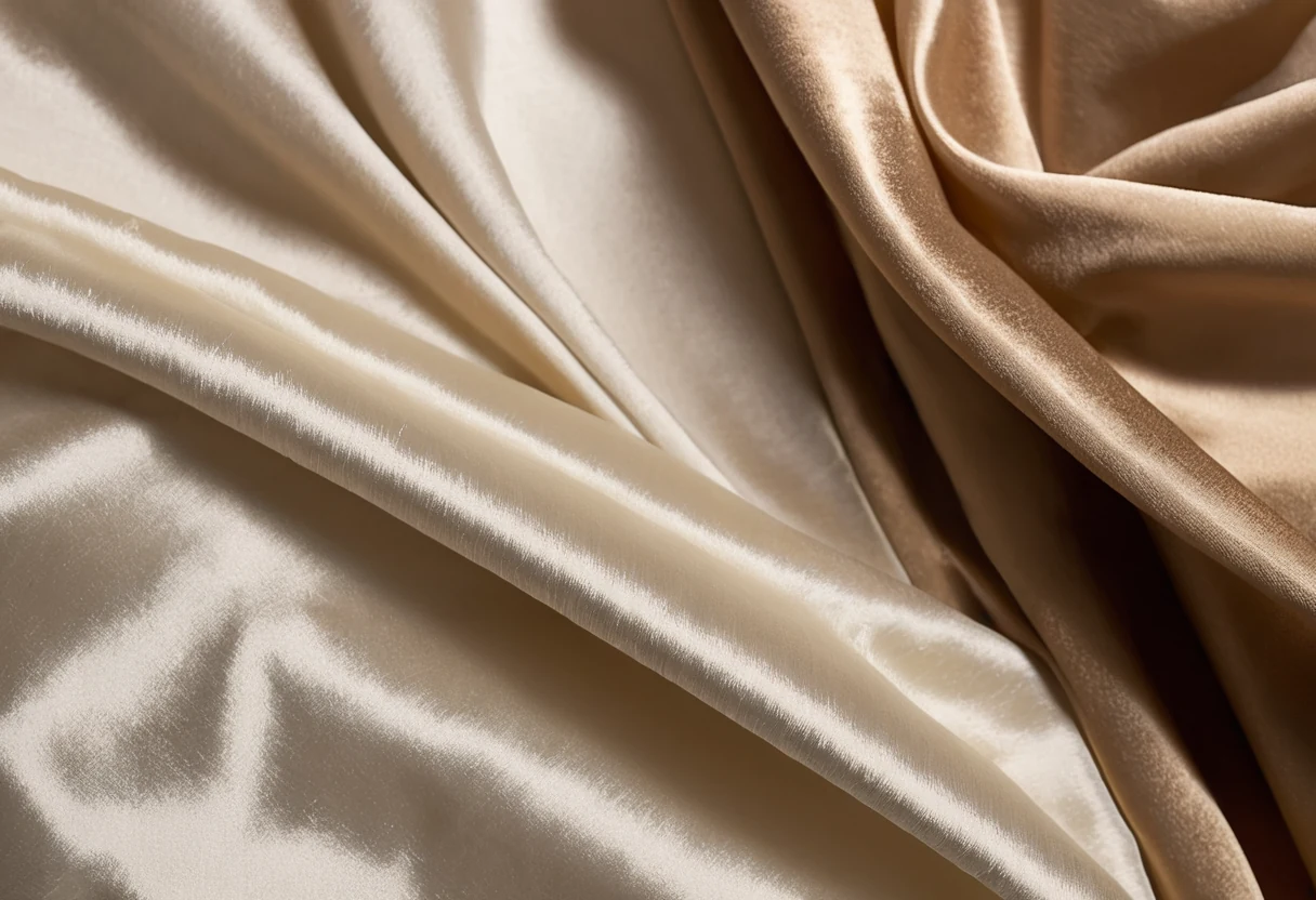 Silk and viscose velvet draped side by side under one light, the viscose showing a crushed pressure mark